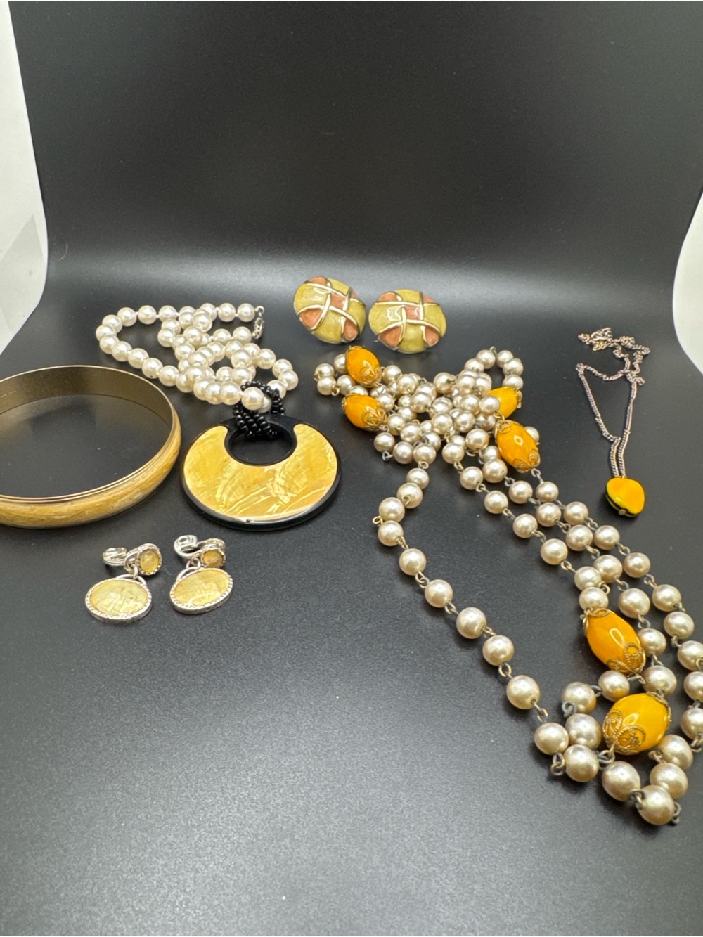 Gold and Yellow Pearl Statement Necklace Set - Women's Jewelry